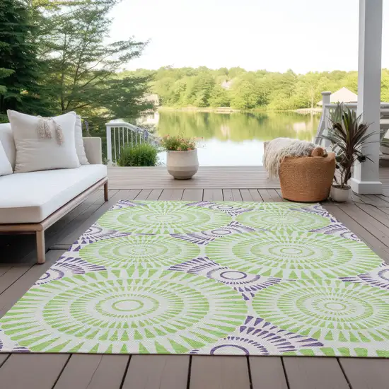 Green And Purple Geometric Washable Indoor Outdoor Area Rug Photo 8