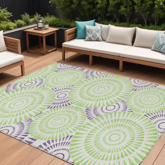 Green And Purple Geometric Washable Indoor Outdoor Area Rug Photo 1
