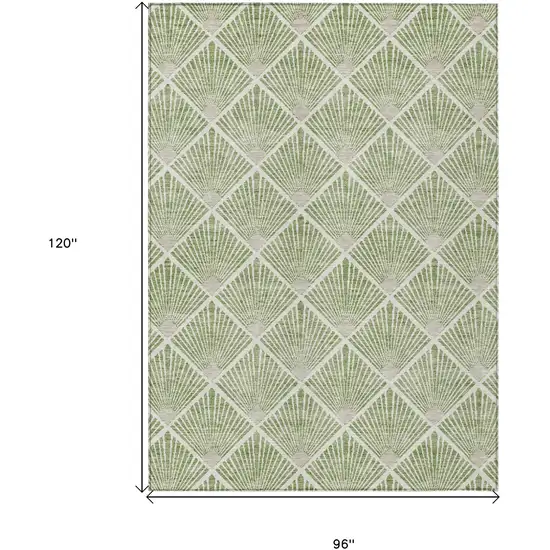 Green Beige And Ivory Geometric Washable Indoor Outdoor Area Rug Photo 3