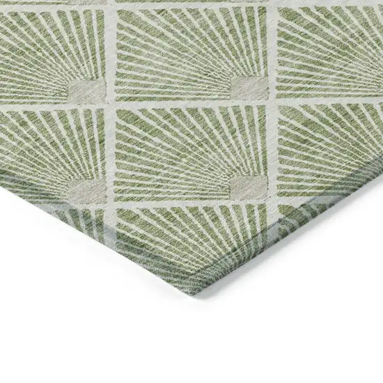 Green Beige And Ivory Geometric Washable Indoor Outdoor Area Rug Photo 4