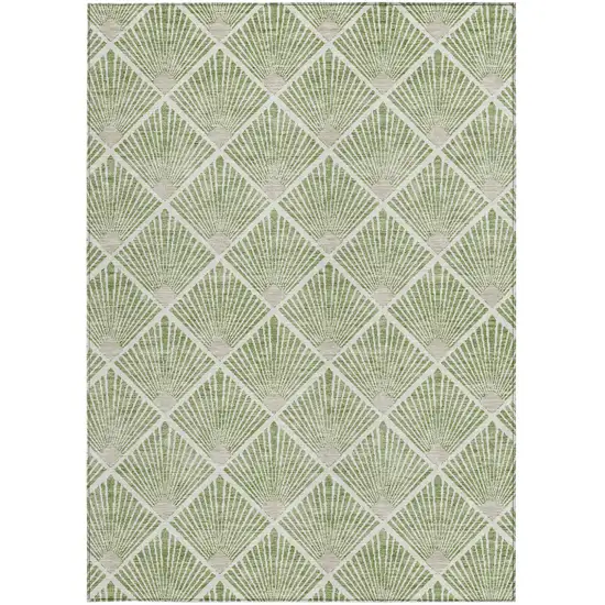 Green Beige And Ivory Geometric Washable Indoor Outdoor Area Rug Photo 7