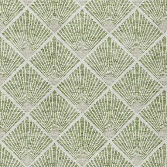 Green Beige And Ivory Geometric Washable Indoor Outdoor Area Rug Photo 5
