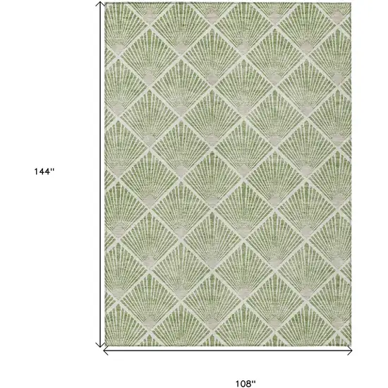 Green Beige And Ivory Geometric Washable Indoor Outdoor Area Rug Photo 3
