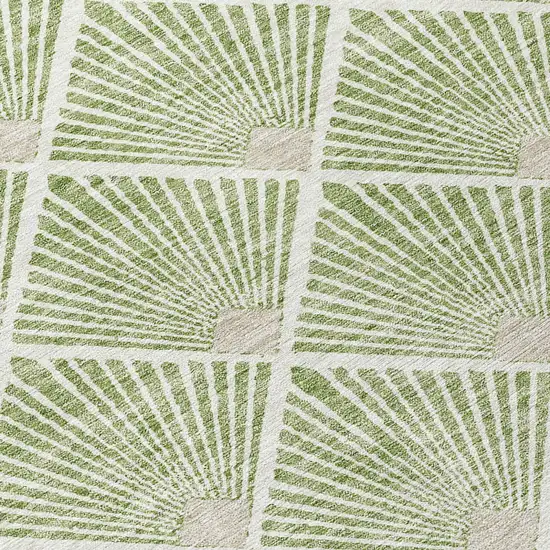 Green Beige And Ivory Geometric Washable Indoor Outdoor Area Rug Photo 6