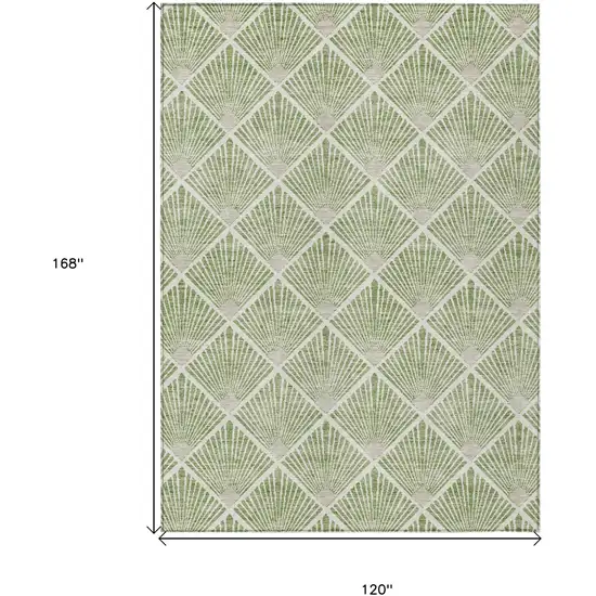 Green Beige And Ivory Geometric Washable Indoor Outdoor Area Rug Photo 3
