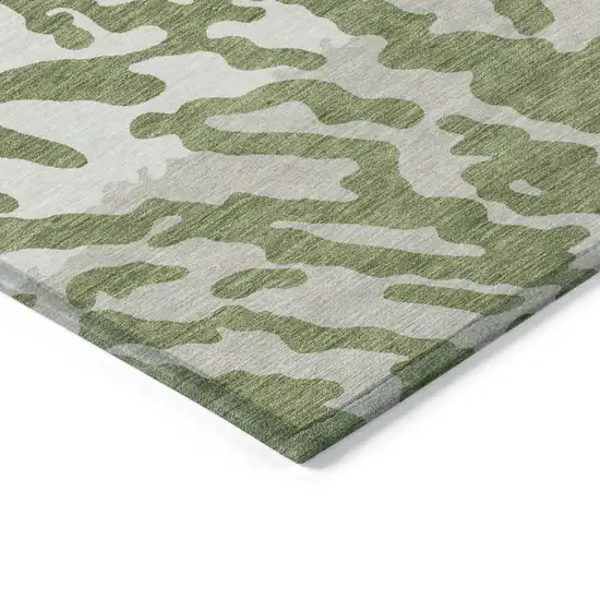 Green Gray And Ivory Animal Print Washable Indoor Outdoor Area Rug Photo 3