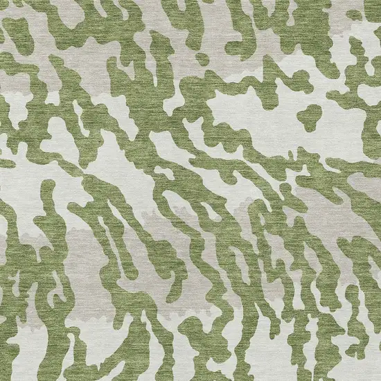 Green Gray And Ivory Animal Print Washable Indoor Outdoor Area Rug Photo 4