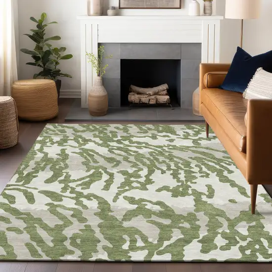 Green Gray And Ivory Animal Print Washable Indoor Outdoor Area Rug Photo 7
