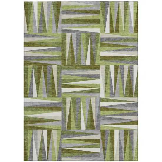 Green Gray And Ivory Geometric Washable Indoor Outdoor Area Rug Photo 6