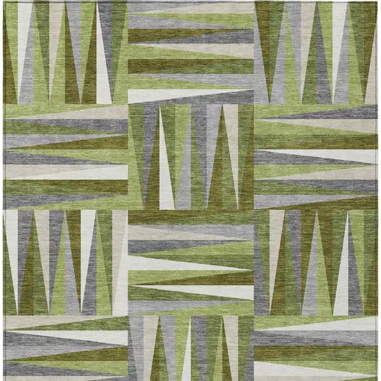 Green Gray And Ivory Geometric Washable Indoor Outdoor Area Rug Photo 5