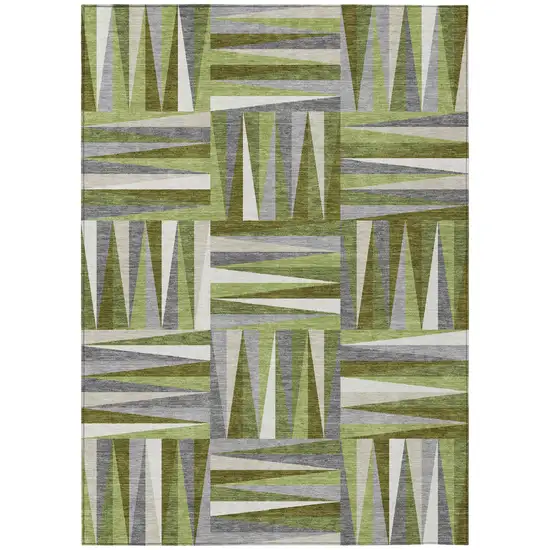 Green Gray And Ivory Geometric Washable Indoor Outdoor Area Rug Photo 2