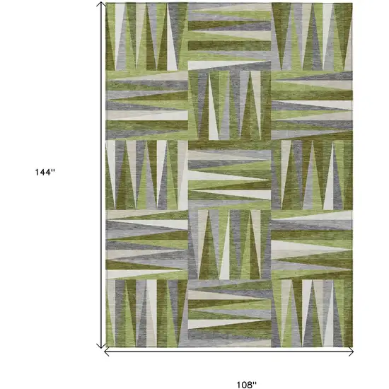 Green Gray And Ivory Geometric Washable Indoor Outdoor Area Rug Photo 7