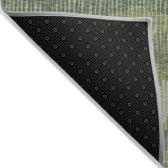 Green Gray And Ivory Striped Washable Indoor Outdoor Area Rug Photo 4