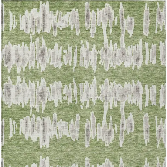 Green Gray And Ivory Striped Washable Indoor Outdoor Area Rug Photo 8