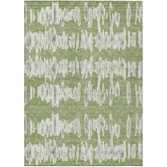 Green Gray And Ivory Striped Washable Indoor Outdoor Area Rug Photo 2