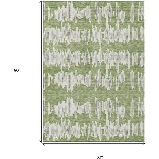 Green Gray And Ivory Striped Washable Indoor Outdoor Area Rug Photo 3