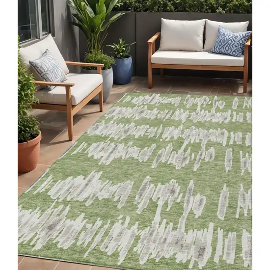 Green Gray And Ivory Striped Washable Indoor Outdoor Area Rug Photo 1