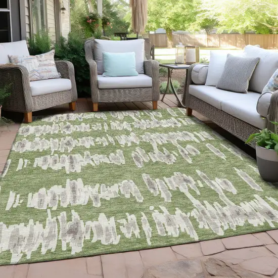 Green Gray And Ivory Striped Washable Indoor Outdoor Area Rug Photo 9