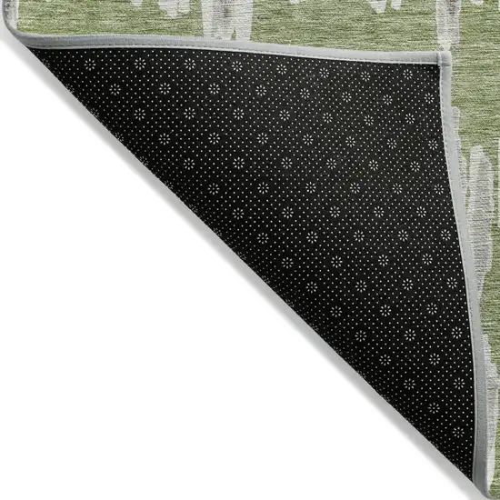 Green Gray And Ivory Striped Washable Indoor Outdoor Area Rug Photo 4