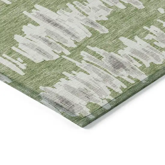 Green Gray And Ivory Striped Washable Indoor Outdoor Area Rug Photo 5