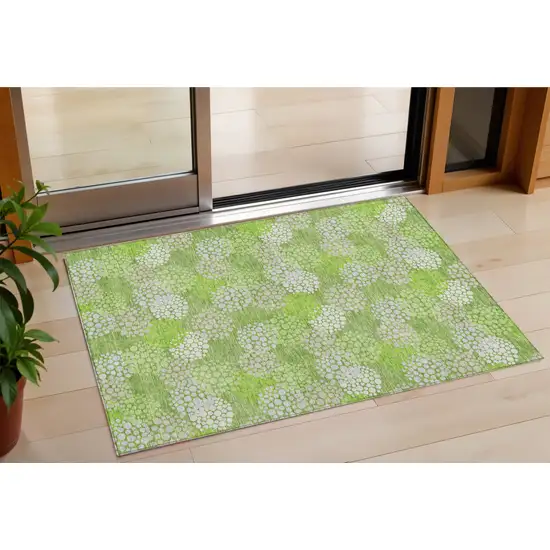 Green Ivory And Gray Polka Dot Washable Indoor Outdoor Area Rug Photo 1