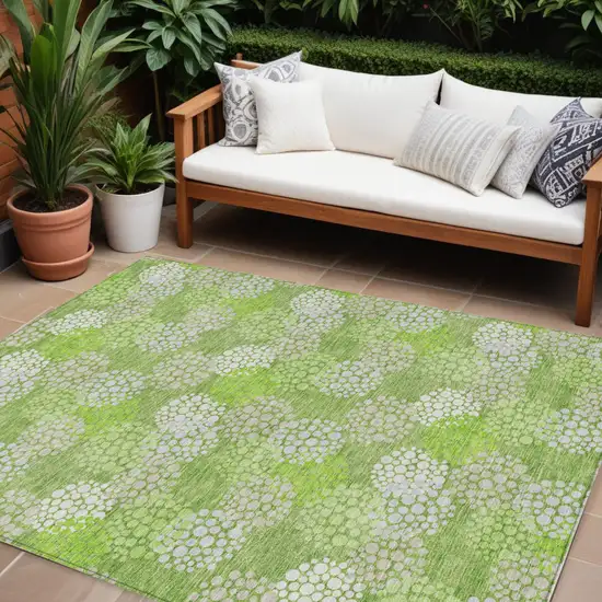 Green Ivory And Gray Polka Dot Washable Indoor Outdoor Area Rug Photo 1
