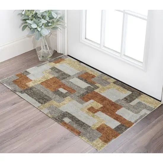 Grey And Brown Geometric Area Rug Photo 1