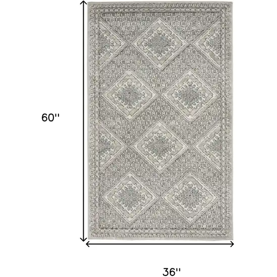 Grey Ivory And Blue Southwestern Power Loom Non Skid Area Rug Photo 5