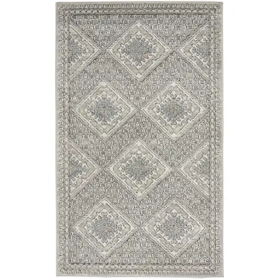 Grey Ivory And Blue Southwestern Power Loom Non Skid Area Rug Photo 1