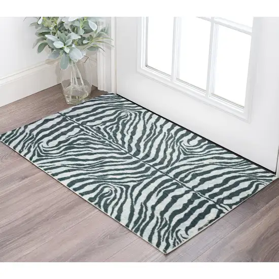 Grey Zebra Print Shag Handmade Non Skid Area Rug Photo 1