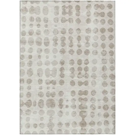Ivory And Beige Abstract Washable Indoor Outdoor Area Rug Photo 2