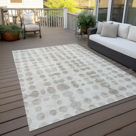 Ivory And Beige Abstract Washable Indoor Outdoor Area Rug Photo 8