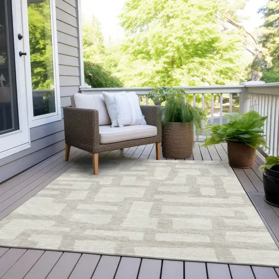 Ivory And Beige Abstract Washable Indoor Outdoor Area Rug Photo 8