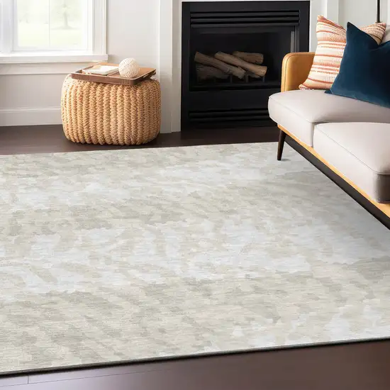 Ivory And Beige Animal Print Washable Indoor Outdoor Area Rug Photo 8