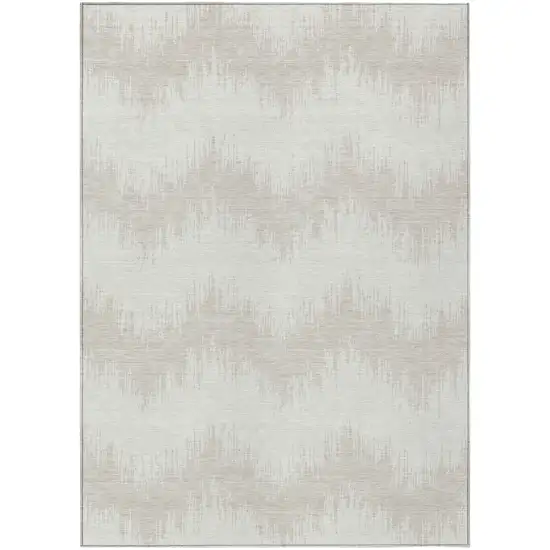 Ivory And Beige Chevron Washable Indoor Outdoor Area Rug Photo 2