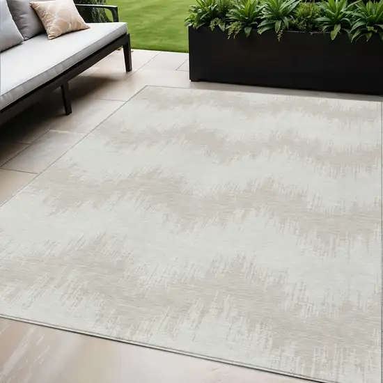 Ivory And Beige Chevron Washable Indoor Outdoor Area Rug Photo 1