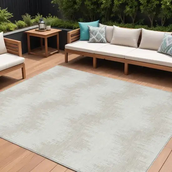 Ivory And Beige Chevron Washable Indoor Outdoor Area Rug Photo 1