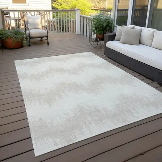 Ivory And Beige Chevron Washable Indoor Outdoor Area Rug Photo 9