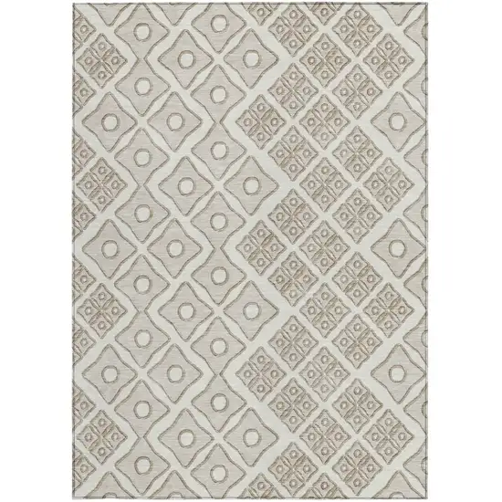 Ivory And Beige Geometric Washable Indoor Outdoor Area Rug Photo 7