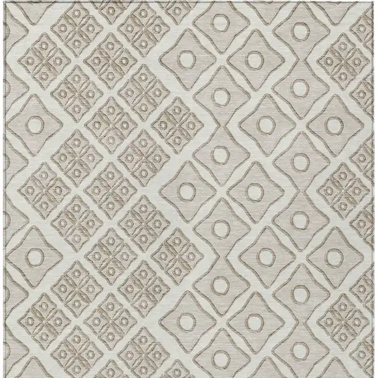 Ivory And Beige Geometric Washable Indoor Outdoor Area Rug Photo 6