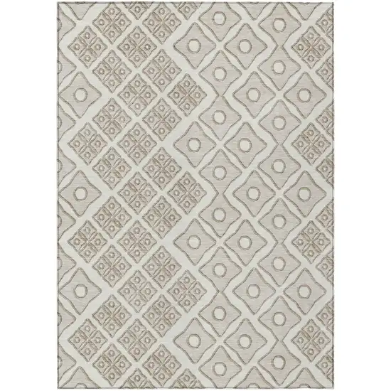 Ivory And Beige Geometric Washable Indoor Outdoor Area Rug Photo 2