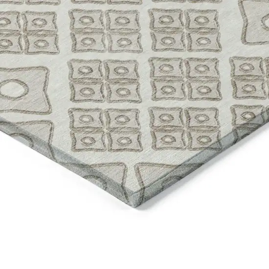 Ivory And Beige Geometric Washable Indoor Outdoor Area Rug Photo 5