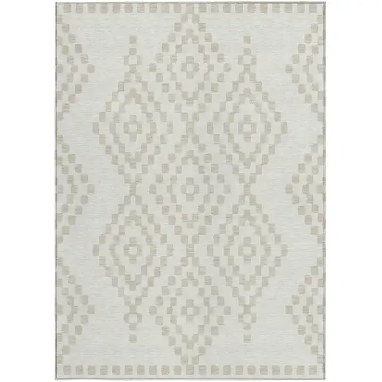 Ivory And Beige Geometric Washable Indoor Outdoor Area Rug Photo 7