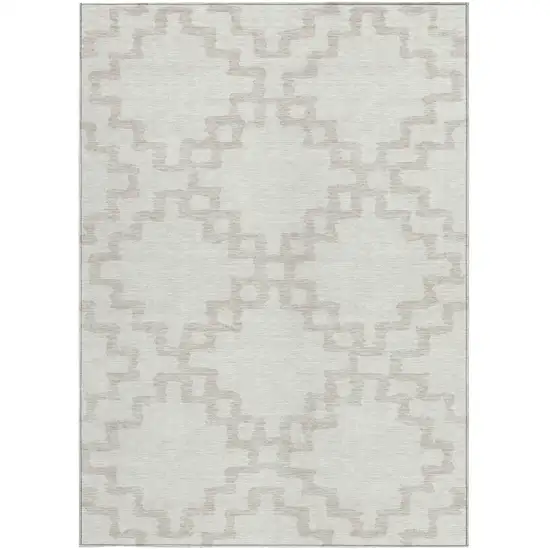 Ivory And Beige Geometric Washable Indoor Outdoor Area Rug Photo 6
