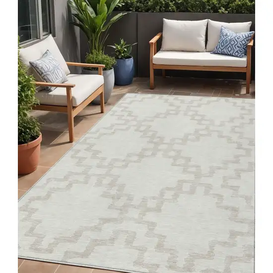 Ivory And Beige Geometric Washable Indoor Outdoor Area Rug Photo 1