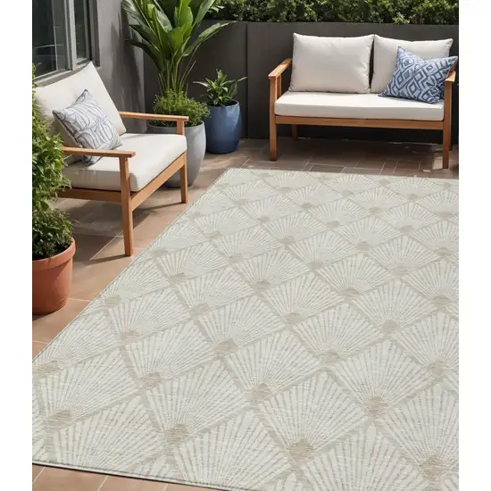 Ivory And Beige Geometric Washable Indoor Outdoor Area Rug Photo 1