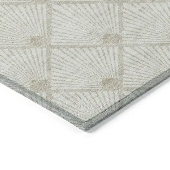 Ivory And Beige Geometric Washable Indoor Outdoor Area Rug Photo 5