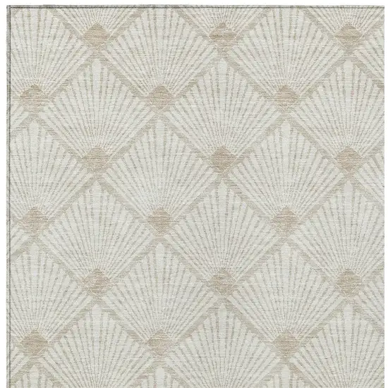 Ivory And Beige Geometric Washable Indoor Outdoor Area Rug Photo 7
