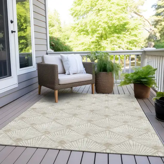 Ivory And Beige Geometric Washable Indoor Outdoor Area Rug Photo 9