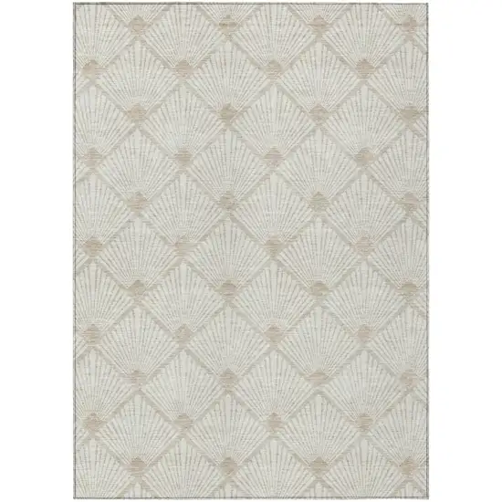 Ivory And Beige Geometric Washable Indoor Outdoor Area Rug Photo 2